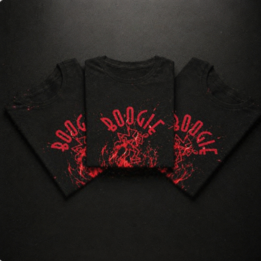 Boogie Flame Tee — folded 3-shirt design